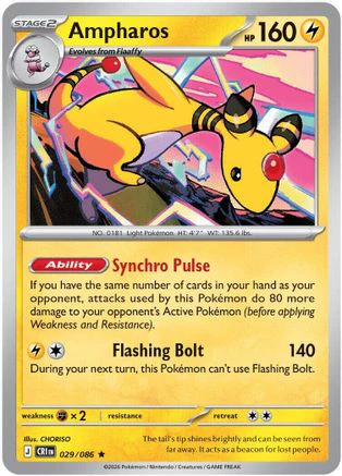 Ampharos 029/086  - Holofoil ME04 Chaos Rising - Rare